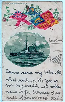 Holt’s Battlefields Collection: Small inset photo HMS Hannibal with flags and cipher