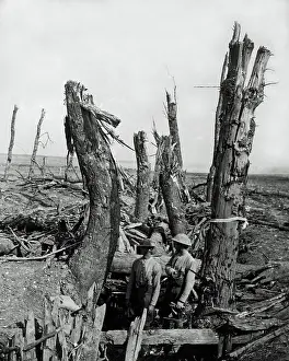 Supports: Smashed up German trench at Morval, Somme, WW1