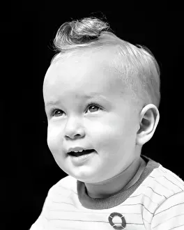 Topknot: Smiling Blond Baby Boy Big Curl on Top of Head