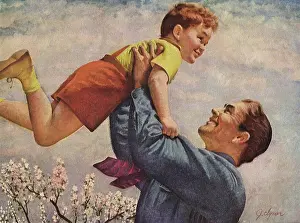 Clymer: Smiling Father lifting Boy