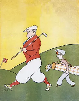 Strides: Smiling Golfer and Caddy
