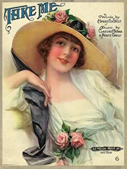 Brimmed: Smiling lady on a music sheet