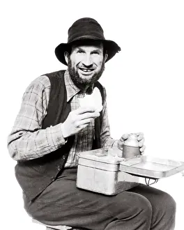 Lunchbox: Smiling Man Construction Worker with Beard Wearing