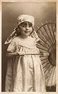 Nightie: Smiling young girl with a parasol