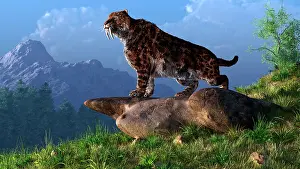 Readiness: Smilodon on a mountainside