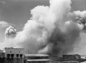 Political Movements: Smoke from dynamiting slum sections of Jaffa in