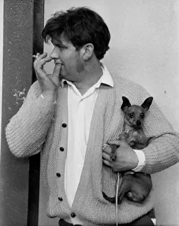 Knitted: Smoking man with lapdog