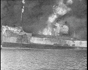 Bari: A Smoking Ship in Bari Harbour After a German