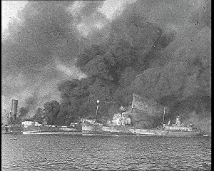 Bari: Smoking Ships in Bari Harbour After a German