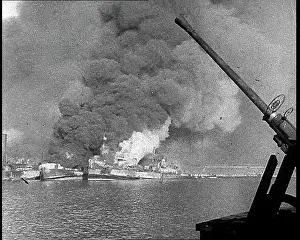 Bari: Smoking Ships in Bari Harbour After a German