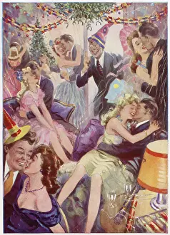Smooching: Smooching couples at a party, 1950