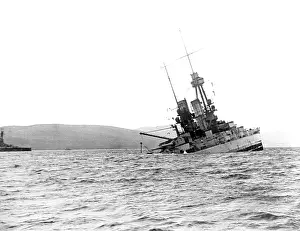 Scuttled: SMS Bayern sinking after being scuttled, Scapa Flow, WW1