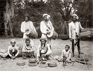 Drummers: Snake charmers and drummers, India, c.1890