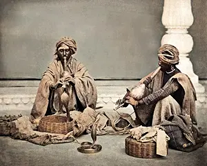 Snakes: Two snake charmers, India