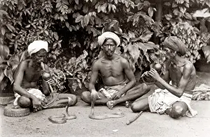 Charmer: Snake charmers, musical instruments, India, c.1880's