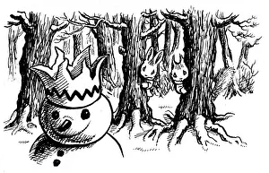 Racey: The Snow Prince - with rabbits behind trees