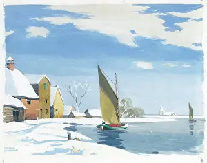 Sherwin: Snow scene with boats on a waterway