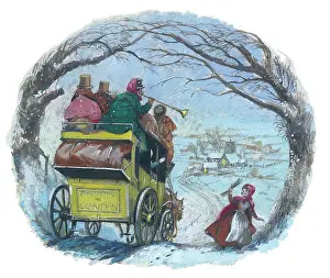 Strickland: Snow scene with coach descending a hill