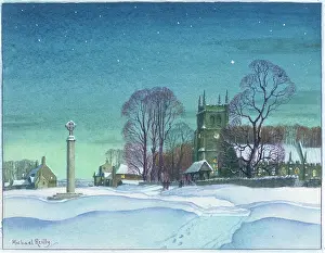 Snowscene: Snow scene with lighted church and cross