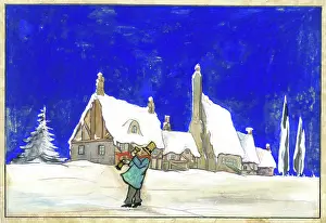 Macgill: Snow scene with man ringing a bell