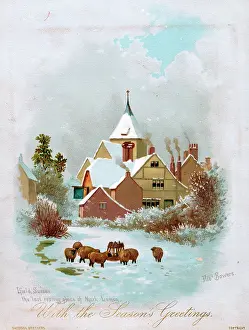 Margarets: Snow scene with sheep on a Christmas card