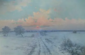 Clavel: Snow Scene ' track through field, sunset