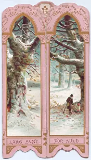 Syne: Snow scene with trees on a New Year card