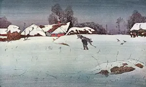 Farmyard: Snow Scene by A W Seaby