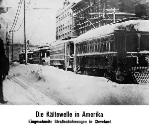 Stuck: Snowbound tram in Cleveland, 1923
