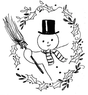 Wickham: Snowman with top hat and broom