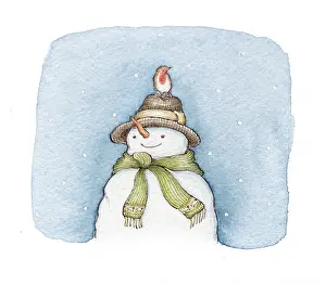 Carrot: Snowman with a robin perched on his hat