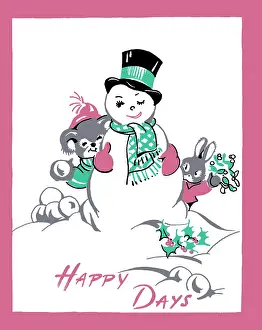 Bunnies: Snowman with Teddy Bear and Rabbit