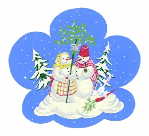 Snowmen: Two Snowmen under bunch of mistletoe