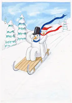 Snowmen: Two snowmen on a sledge