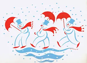 Brolly: Three snowmen with umbrellas