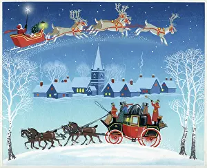 Snowscene: Snowscene with Coach and Father Christmas