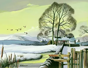 Bullrushes: Snowscene with Cottage