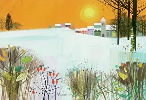 Snowscene with Orange Sky