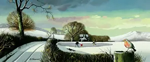 Snowscenes: Snowscene with Robin on Post