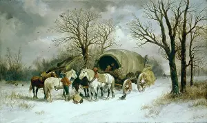 Snowscene: Snowscene with Wagon and Farm Horses