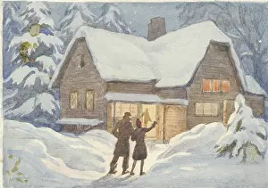 Cabins: A snowy cottage at Christmas time