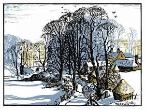 Haystack: Snowy winter landscape with tree-lined lane