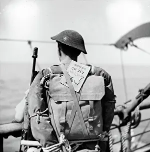 Ashore: Soldier about to go ashore during invasion of Sicily