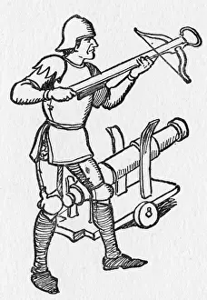 Crossbow: Soldier with a crossbow and one of the first cannons