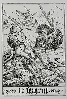 Facsimile: A soldier fighting against Death. At his feet