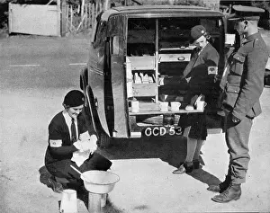 Canteens: Soldier Given Tea from a Mobile Canteen