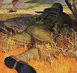 Prone: Soldier laying Prone attacking Enemy Tank