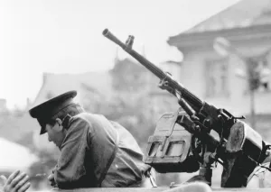 Confronted: Soldier - protest - debate - discussion - Prague