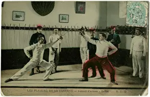 Racks: Soldier at their Sabre practice in a French Barracks