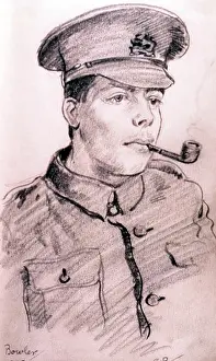 Poperinge: Soldier smoking pipe
